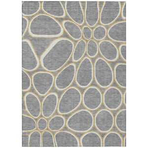 HomeRoots 5' Abstract Gray Ivory Beige Area Rug - Stylish Washable Indoor/Outdoor Design for Any Space 8' X 10' 600537