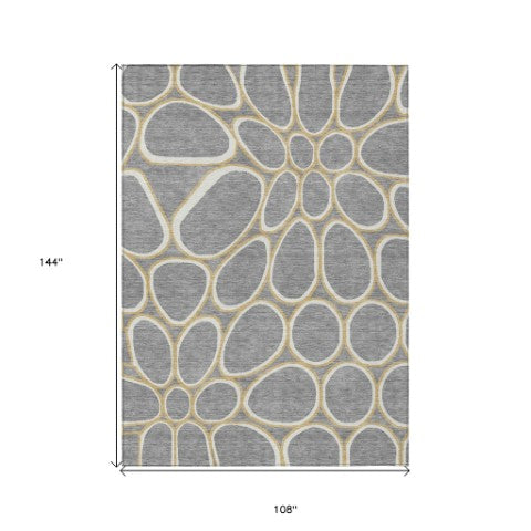 Homeroots 3' Artichoke Green And Ivory Abstract Washable Area Rug For Indoor And Outdoor Use, Durable Design 9' X 12' Polyester 600538