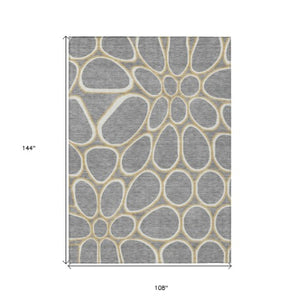 Homeroots 3' Artichoke Green And Ivory Abstract Washable Area Rug For Indoor And Outdoor Use, Durable Design 9' X 12' Polyester 600538