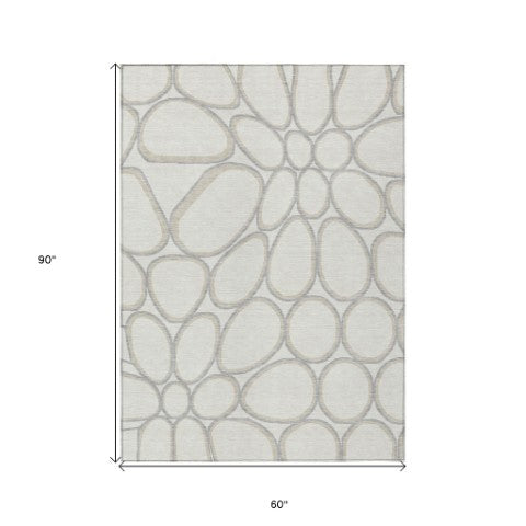 Homeroots 3' Artichoke Green And Ivory Abstract Washable Area Rug For Indoor And Outdoor Use, Durable Design 5' X 8' Polyester 600541