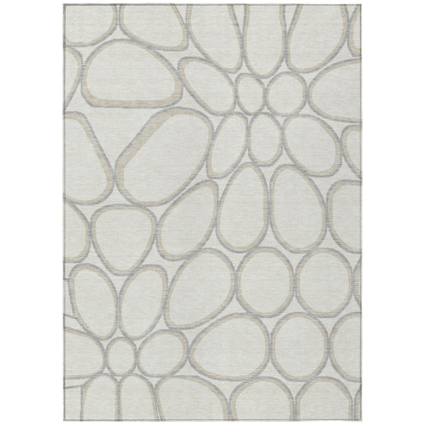 HomeRoots 5' Modern Ivory and Gray Abstract Washable Area Rug for Indoor and Outdoor Spaces, Durable & Stylish 5' X 8' 600541