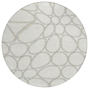 HomeRoots 5' Modern Ivory and Gray Abstract Washable Area Rug for Indoor and Outdoor Spaces, Durable & Stylish 8' Round 600542