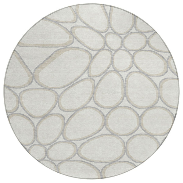 HomeRoots 5' Modern Ivory and Gray Abstract Washable Area Rug for Indoor and Outdoor Spaces, Durable & Stylish 8' Round 600542