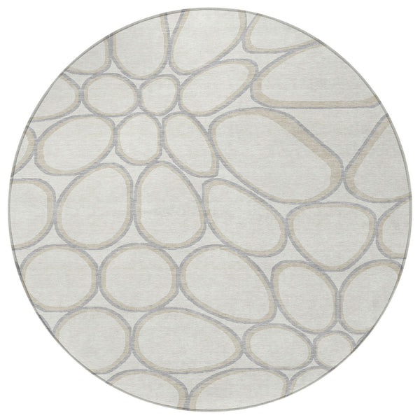 Homeroots 3' Artichoke Green And Ivory Abstract Washable Area Rug For Indoor And Outdoor Use, Durable Design 8' Round Polyester 600542