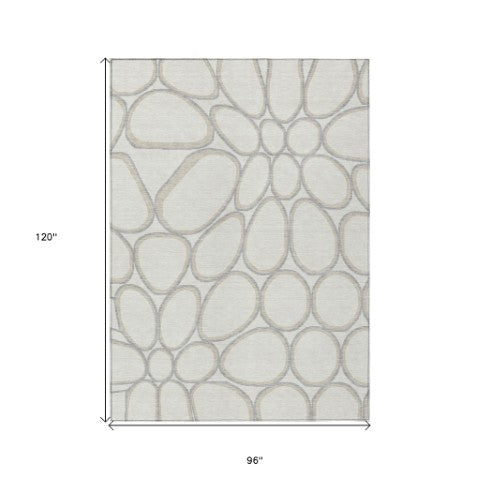 Homeroots 3' Artichoke Green And Ivory Abstract Washable Area Rug For Indoor And Outdoor Use, Durable Design 8' X 10' Polyester 600543