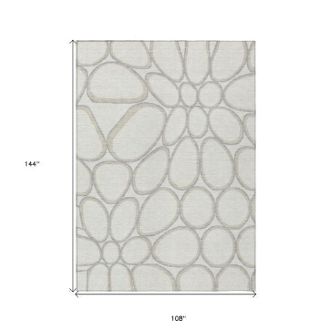 Homeroots 3' Artichoke Green And Ivory Abstract Washable Area Rug For Indoor And Outdoor Use, Durable Design 9' X 12' Polyester 600544