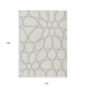 Homeroots 3' Artichoke Green And Ivory Abstract Washable Area Rug For Indoor And Outdoor Use, Durable Design 10' X 14' Polyester 600545