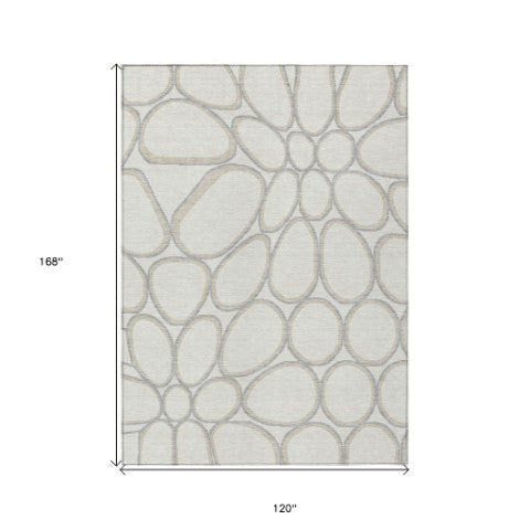 Homeroots 3' Artichoke Green And Ivory Abstract Washable Area Rug For Indoor And Outdoor Use, Durable Design 10' X 14' Polyester 600545