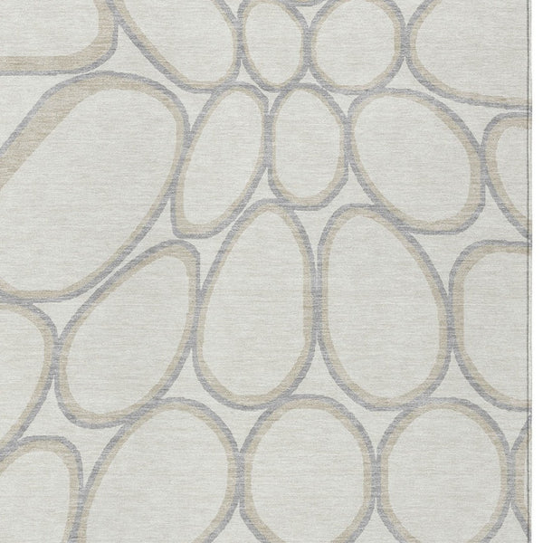 Homeroots 3' Artichoke Green And Ivory Abstract Washable Area Rug For Indoor And Outdoor Use, Durable Design 10' X 14' Polyester 600545