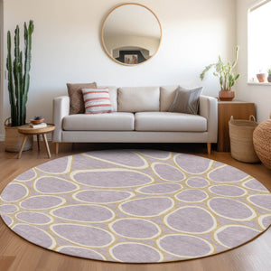 Homeroots 3' Artichoke Green And Ivory Abstract Washable Area Rug For Indoor And Outdoor Use, Durable Design 8' Round Polyester 600548