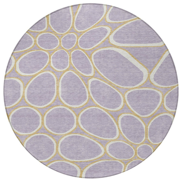 Homeroots 3' Artichoke Green And Ivory Abstract Washable Area Rug For Indoor And Outdoor Use, Durable Design 8' Round Polyester 600548