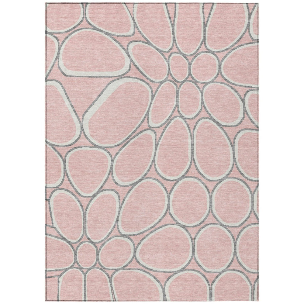 HomeRoots 5' Pink Gray Ivory Abstract Area Rug – Durable Washable Design for Indoor & Outdoor Spaces 5' X 8' 600553