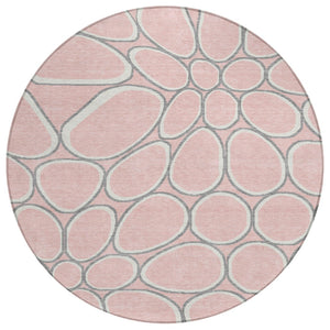 HomeRoots 5' Pink Gray Ivory Abstract Area Rug – Durable Washable Design for Indoor & Outdoor Spaces 8' Round 600554