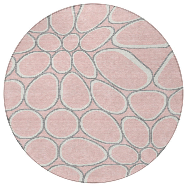 Homeroots 3' Artichoke Green And Ivory Abstract Washable Area Rug For Indoor And Outdoor Use, Durable Design 8' Round Polyester 600554