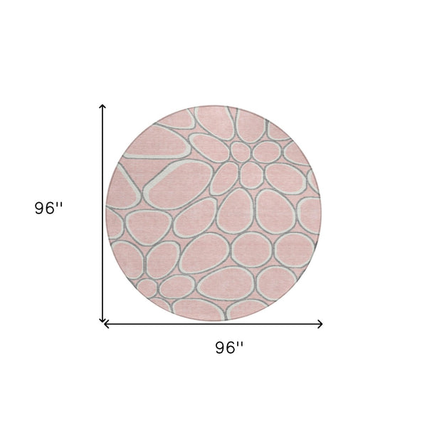 Homeroots 3' Artichoke Green And Ivory Abstract Washable Area Rug For Indoor And Outdoor Use, Durable Design 8' Round Polyester 600554