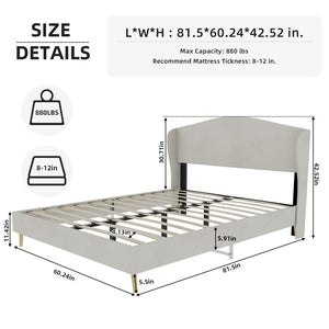 English Elm Velvet Tufted Queen Platform Bed Diamond Headboard for Elegant Master Bedroom Beige W1935P361022