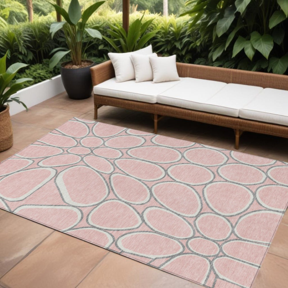 HomeRoots 9' Modern Washable Abstract Area Rug in Pink, Gray & Ivory for Indoor/Outdoor Spaces - Durable & Stylish 600556