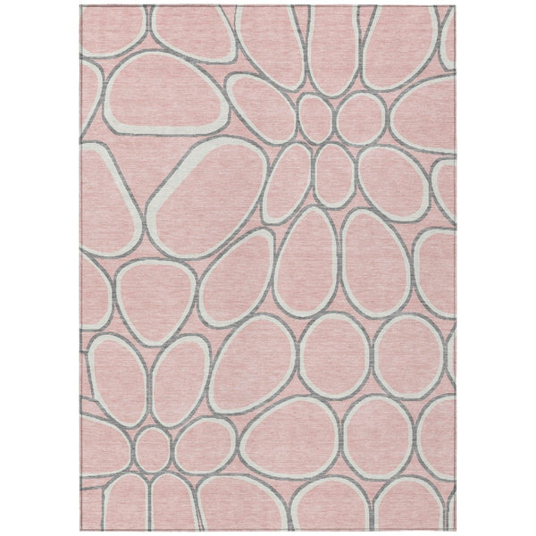 HomeRoots 5' Pink Gray Ivory Abstract Area Rug – Durable Washable Design for Indoor & Outdoor Spaces 10' X 14' 600557