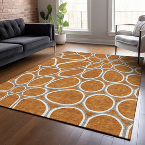 Homeroots 3' Artichoke Green And Ivory Abstract Washable Area Rug For Indoor And Outdoor Use, Durable Design 5' X 8' Polyester 600559