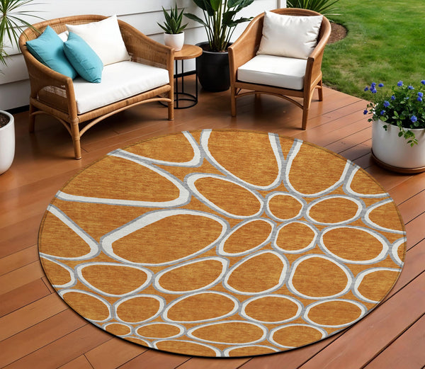 Homeroots 3' Artichoke Green And Ivory Abstract Washable Area Rug For Indoor And Outdoor Use, Durable Design 8' Round Polyester 600560
