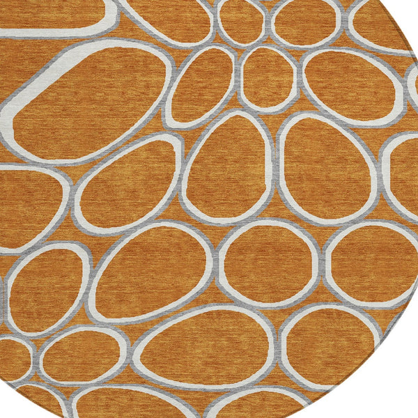 Homeroots 3' Artichoke Green And Ivory Abstract Washable Area Rug For Indoor And Outdoor Use, Durable Design 8' Round Polyester 600560