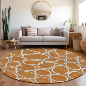 Homeroots 3' Artichoke Green And Ivory Abstract Washable Area Rug For Indoor And Outdoor Use, Durable Design 8' Round Polyester 600560