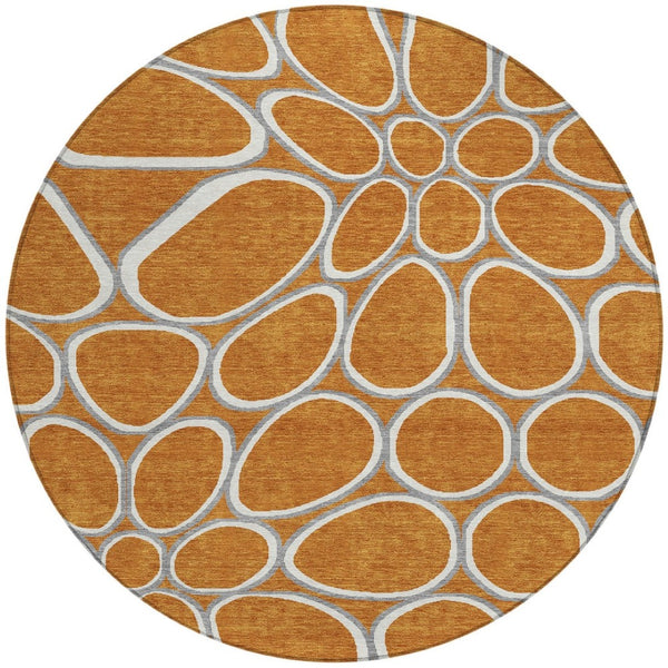 Homeroots 3' Artichoke Green And Ivory Abstract Washable Area Rug For Indoor And Outdoor Use, Durable Design 8' Round Polyester 600560