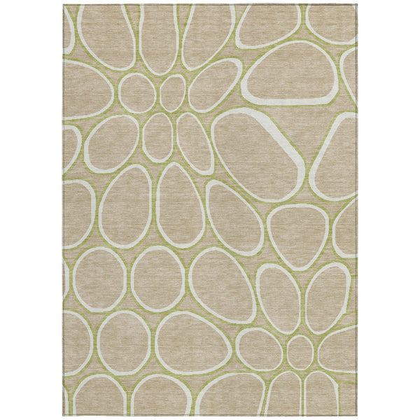 Homeroots 3' Artichoke Green And Ivory Abstract Washable Area Rug For Indoor And Outdoor Use, Durable Design 3' X 5' Polyester 600564