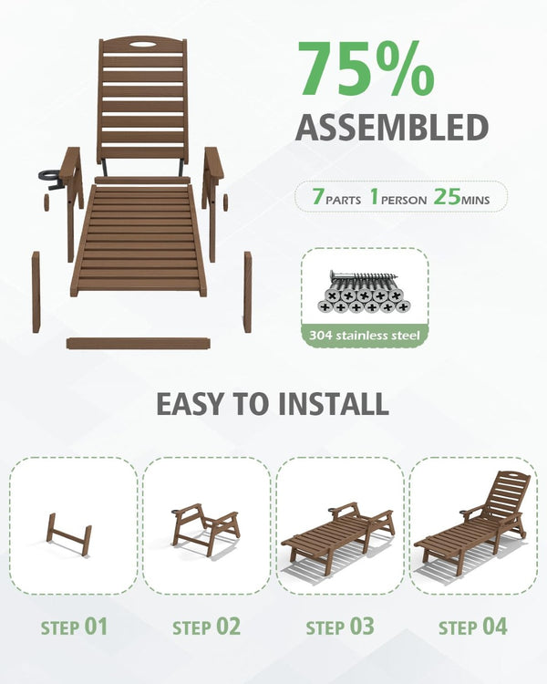 English Elm Pool Chaise Lounge Set Two Chairs Hdpe Outdoor Reclining Patio Sunbathing Furniture Brown W1859S00217