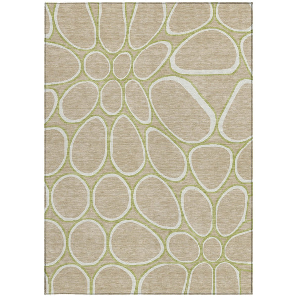 Homeroots 3' Artichoke Green And Ivory Abstract Washable Area Rug For Indoor And Outdoor Use, Durable Design 5' X 8' Polyester 600565
