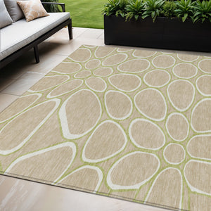 Homeroots 3' Artichoke Green And Ivory Abstract Washable Area Rug For Indoor And Outdoor Use, Durable Design 5' X 8' Polyester 600565