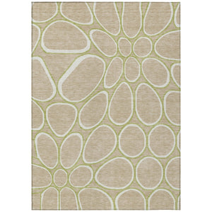 HomeRoots 5' Modern Abstract Tan Ivory Green Area Rug - Washable, Durable for Indoor Outdoor Use, Versatile Design 5' X 8' 600565