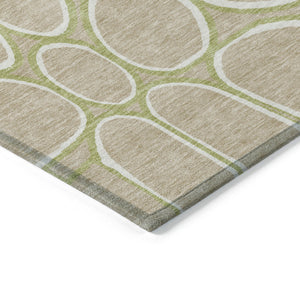 Homeroots 3' Artichoke Green And Ivory Abstract Washable Area Rug For Indoor And Outdoor Use, Durable Design 5' X 8' Polyester 600565