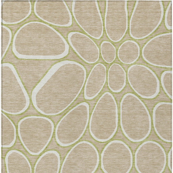 Homeroots 3' Artichoke Green And Ivory Abstract Washable Area Rug For Indoor And Outdoor Use, Durable Design 5' X 8' Polyester 600565
