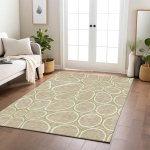 Homeroots 3' Artichoke Green And Ivory Abstract Washable Area Rug For Indoor And Outdoor Use, Durable Design 5' X 8' Polyester 600565