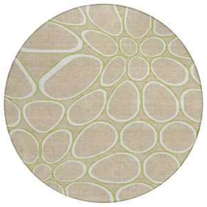 HomeRoots 5' Modern Abstract Tan Ivory Green Area Rug - Washable, Durable for Indoor Outdoor Use, Versatile Design 8' Round 600566