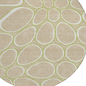 Homeroots 3' Artichoke Green And Ivory Abstract Washable Area Rug For Indoor And Outdoor Use, Durable Design 8' Round Polyester 600566