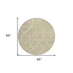 Homeroots 3' Artichoke Green And Ivory Abstract Washable Area Rug For Indoor And Outdoor Use, Durable Design 8' Round Polyester 600566