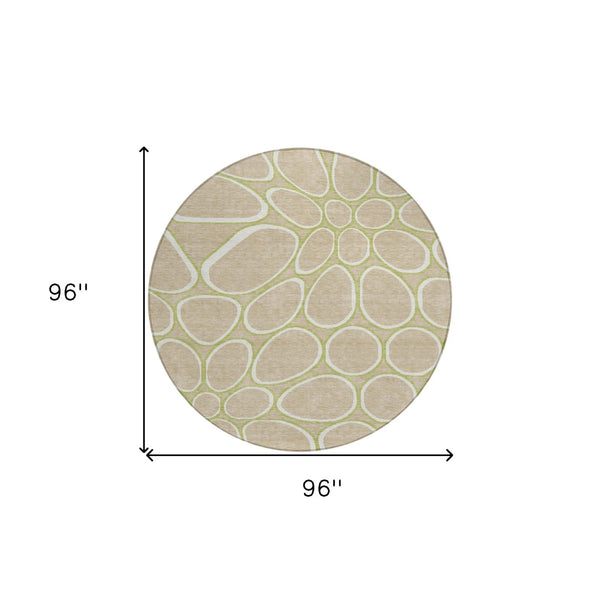 Homeroots 3' Artichoke Green And Ivory Abstract Washable Area Rug For Indoor And Outdoor Use, Durable Design 8' Round Polyester 600566