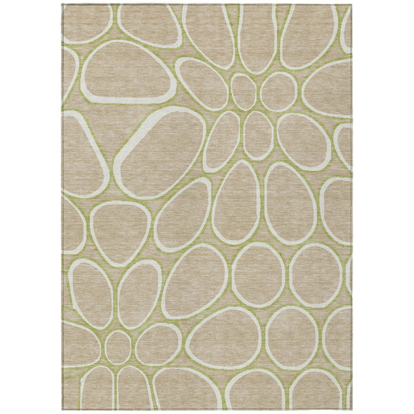 HomeRoots 5' Modern Abstract Tan Ivory Green Area Rug - Washable, Durable for Indoor Outdoor Use, Versatile Design 8' X 10' 600567