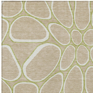 Homeroots 3' Artichoke Green And Ivory Abstract Washable Area Rug For Indoor And Outdoor Use, Durable Design 8' X 10' Polyester 600567
