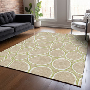 Homeroots 3' Artichoke Green And Ivory Abstract Washable Area Rug For Indoor And Outdoor Use, Durable Design 8' X 10' Polyester 600567