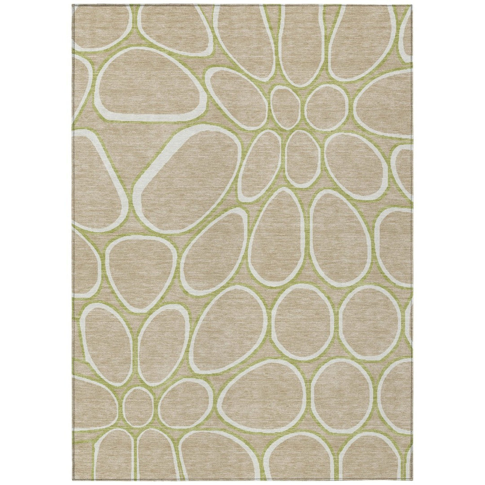 HomeRoots 9' X 12' Tan Ivory Green Abstract Washable Area Rug for Indoor and Outdoor High-Traffic Spaces 600568