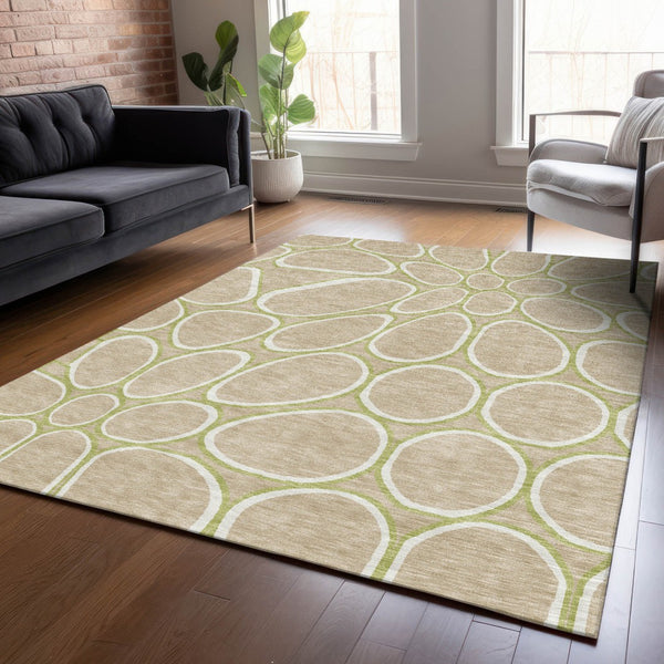 Homeroots 3' Artichoke Green And Ivory Abstract Washable Area Rug For Indoor And Outdoor Use, Durable Design 9' X 12' Polyester 600568
