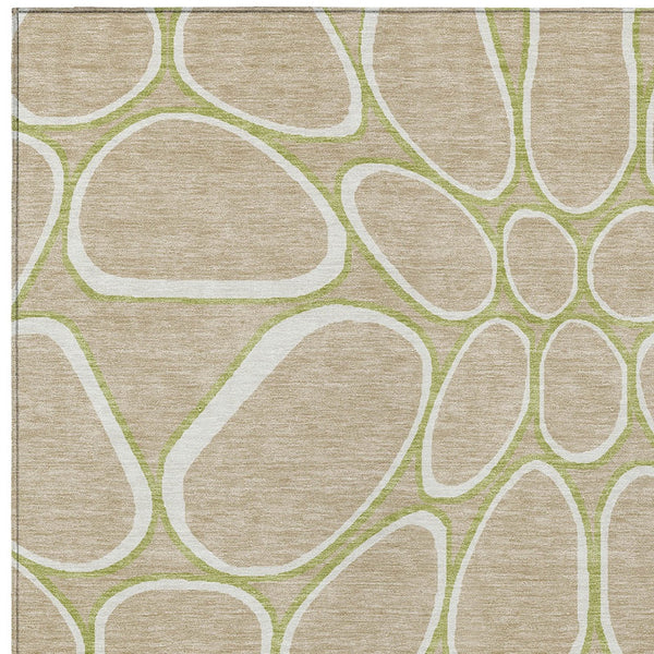 Homeroots 3' Artichoke Green And Ivory Abstract Washable Area Rug For Indoor And Outdoor Use, Durable Design 10' X 14' Polyester 600569