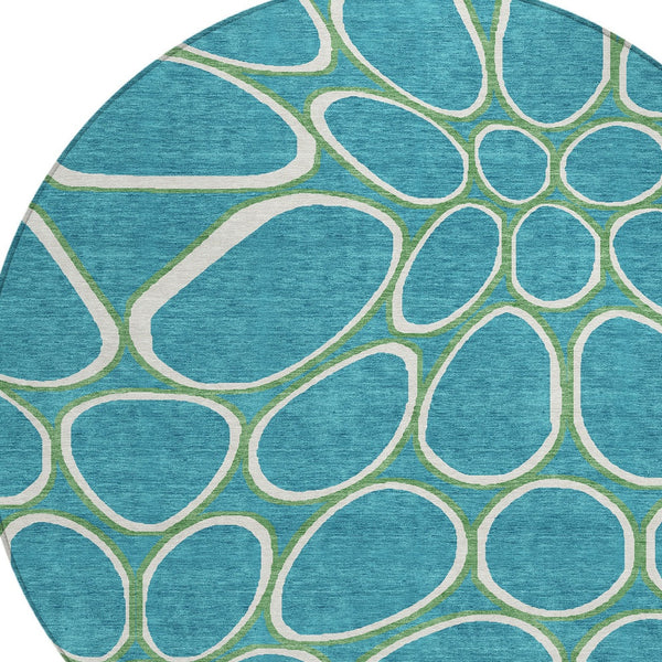 Homeroots 3' Artichoke Green And Ivory Abstract Washable Area Rug For Indoor And Outdoor Use, Durable Design 8' Round Polyester 600572