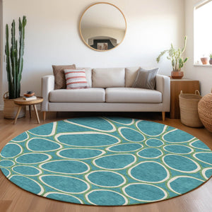 Homeroots 3' Artichoke Green And Ivory Abstract Washable Area Rug For Indoor And Outdoor Use, Durable Design 8' Round Polyester 600572