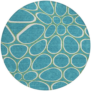 Homeroots 3' Artichoke Green And Ivory Abstract Washable Area Rug For Indoor And Outdoor Use, Durable Design 8' Round Polyester 600572