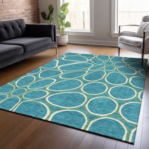 HomeRoots 5' Contemporary Teal Blue Ivory Green Abstract Washable Area Rug for Indoor & Outdoor Spaces 8' X 10' 600573
