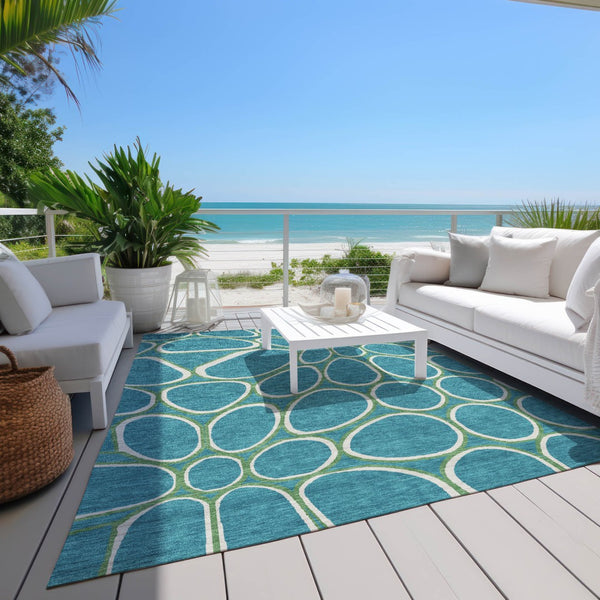 Homeroots 3' Artichoke Green And Ivory Abstract Washable Area Rug For Indoor And Outdoor Use, Durable Design 8' X 10' Polyester 600573